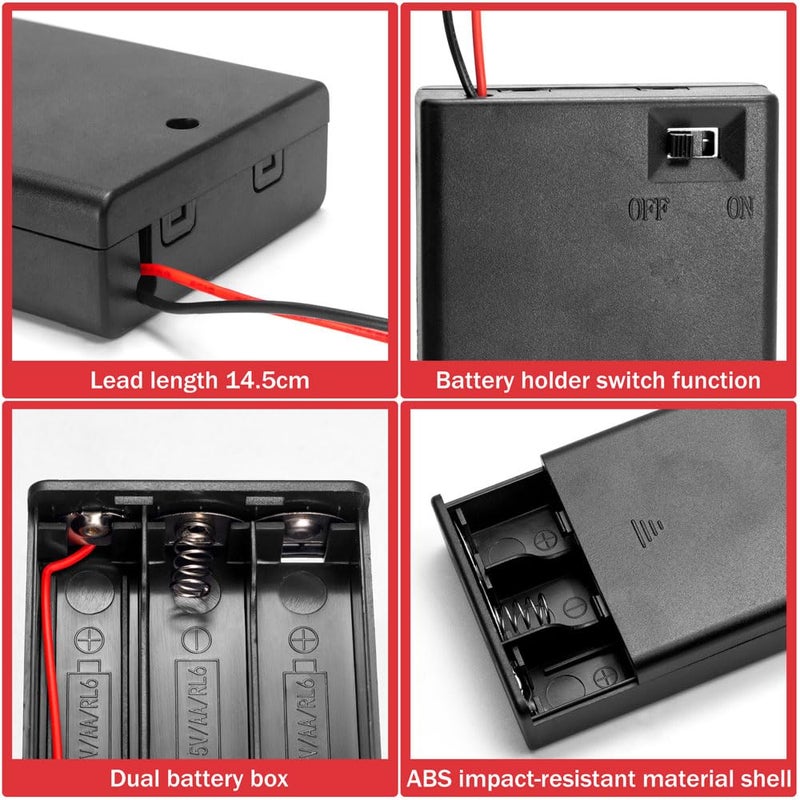 LampVPath (Pack of 4 3AA 4.5V Battery Holder with Switch, 3X 1.5V AA Battery Holder with Leads and Switch - Image 2